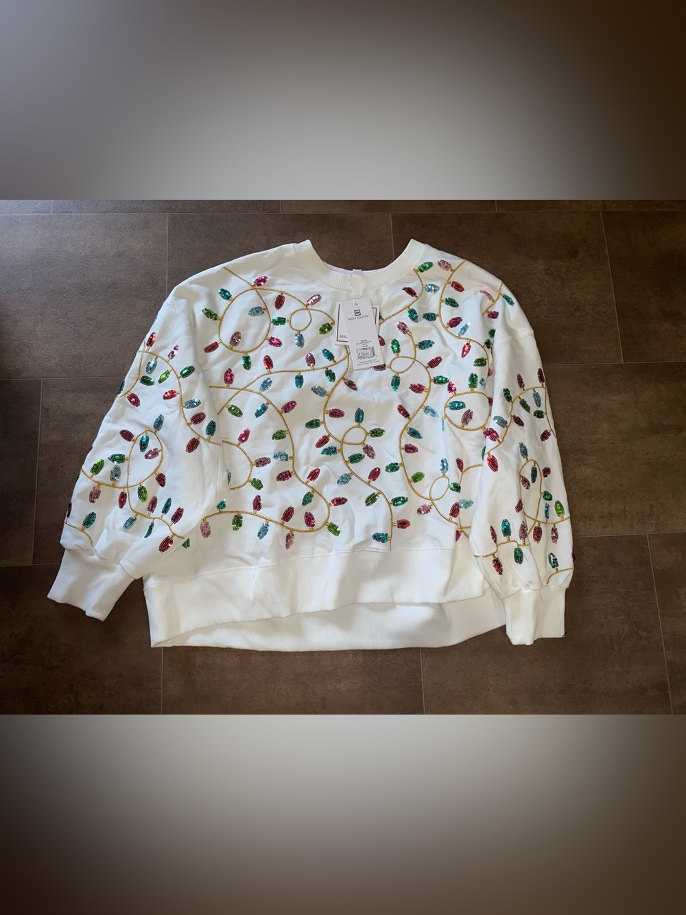 White Crewneck Sweatshirt with Multicolor Sequin Lights